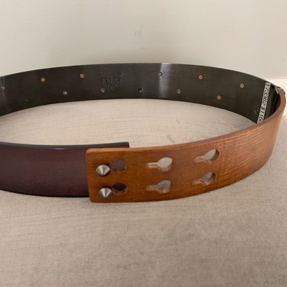 FENDI Belt Structured in Wood, Metal Rivets and Lucite